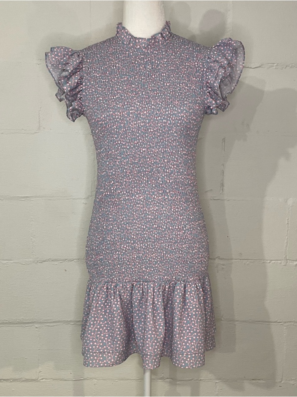 French Connection Lavender Dot Floral Print Ruffle Mini Dress